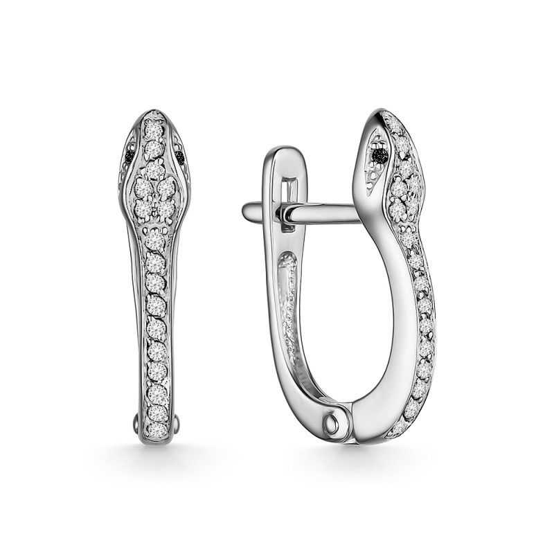 Серьги Змеи с бриллиантами из белого золота 585 С/279-225 (Г.Ч)