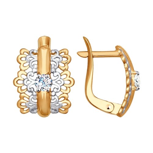 Серьги с фианитами из красного золота 585