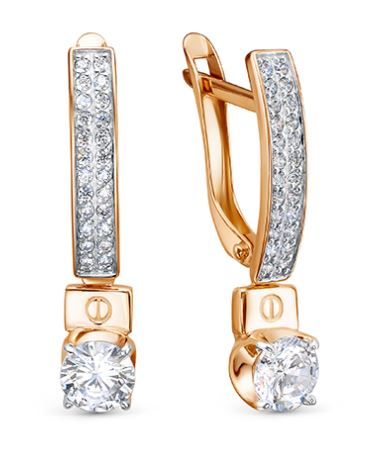 Серьги с фианитами из красного золота 585