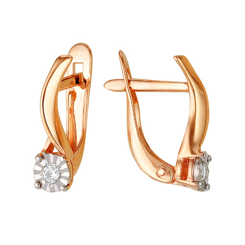 Серьги с бриллиантами и алмазной гранью из красного золота 585 288103 1 5 1