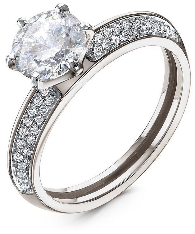 Кольцо с фианитами из белого золота 585 с родированием б110133