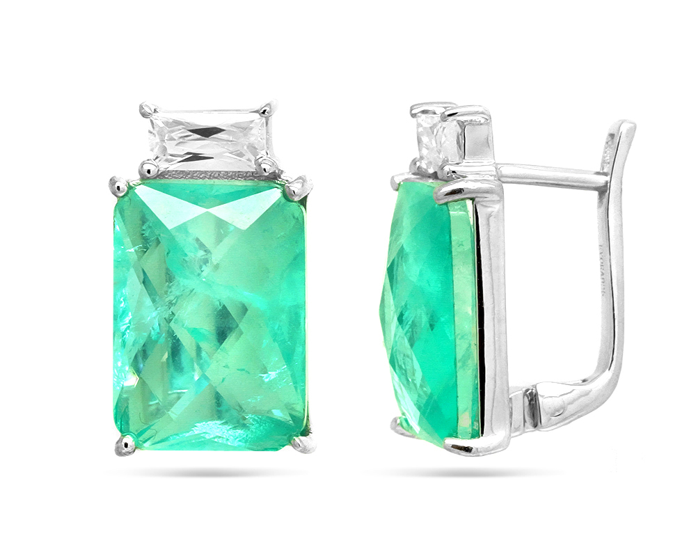 Серьги с турмалинами параиба и цирконами из серебра 925 с родированием 645566