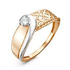 Кольцо с фианитом из красного золота 585 с родированием