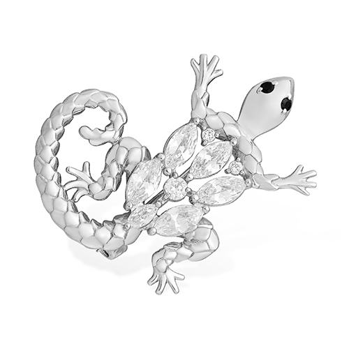 Брошь Ящерица с фианитами из серебра 925 с родированием 1510066335-501