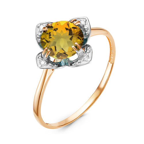 Кольцо с султанитом и фианитами из красного золота 585 с родированием 1131508 1 35 1