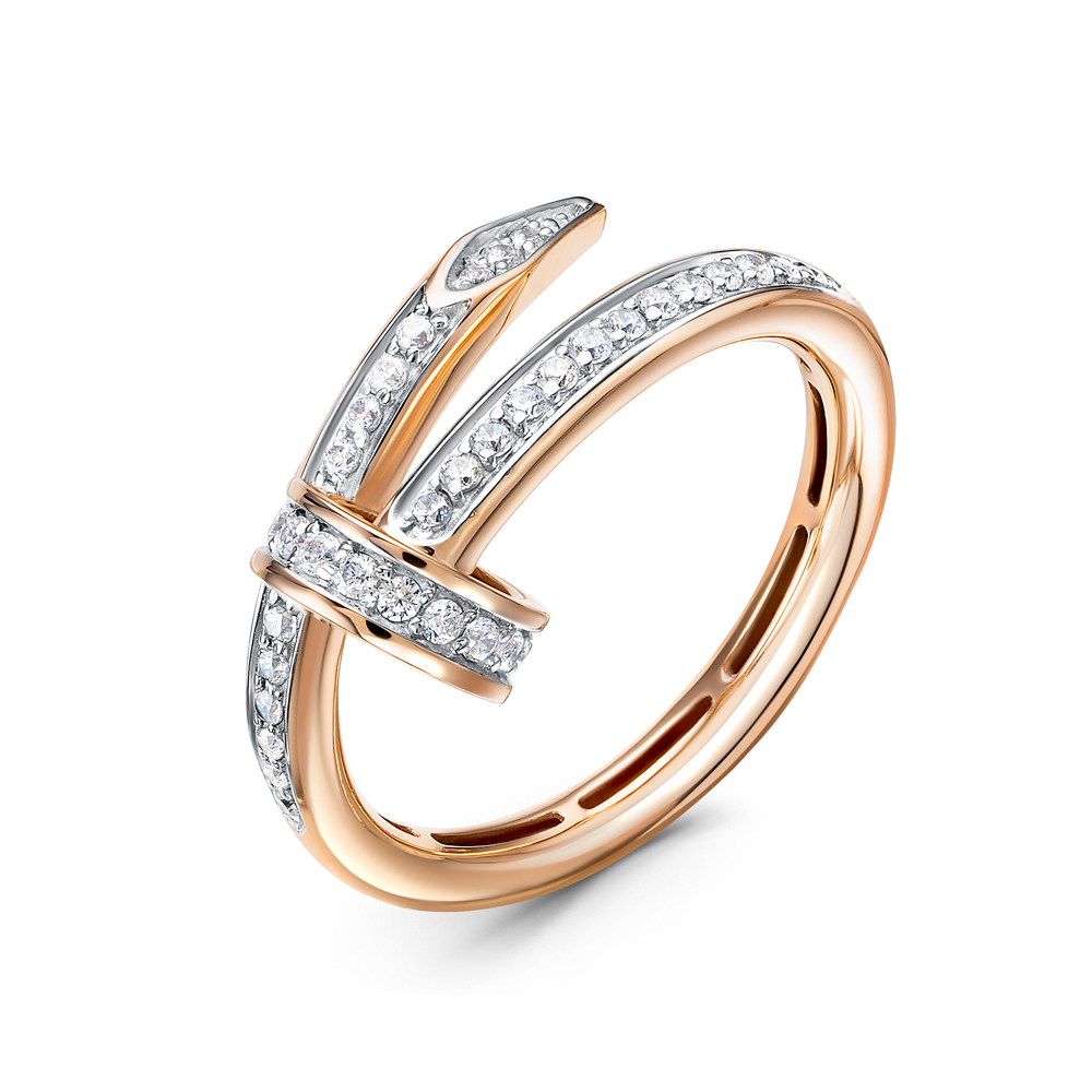 Кольцо Гвоздь с фианитами из красного золота 585 с родированием 110326