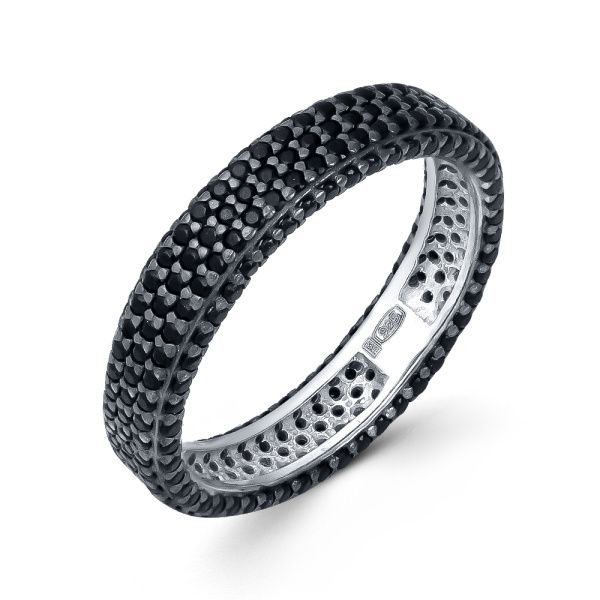 Кольцо дорожка с чёрными фианитами из серебра 925 с родированием 1-0835ч