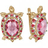 Серьги Черепахи с фианитами из красного золота 585 РС3051                   