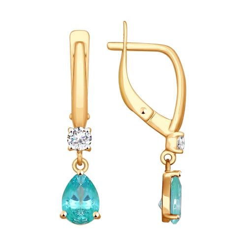 Серьги с фианитами из красного золота 585 