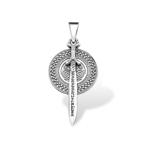 Подвеска Щит и Меч из серебра 925 с оксидированием 1300039291