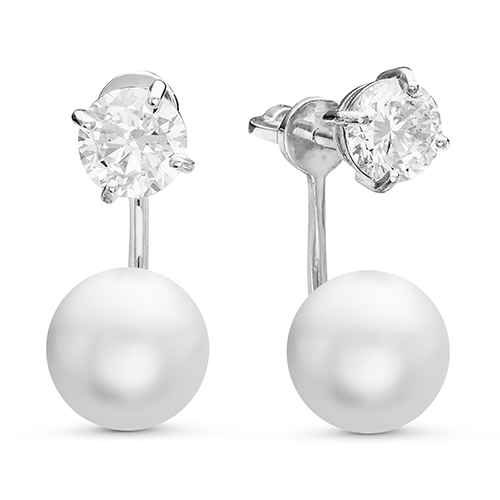 Сеьги-пусеты с жемчугом и фианитами из серебра 925 с родированием Z2-9180