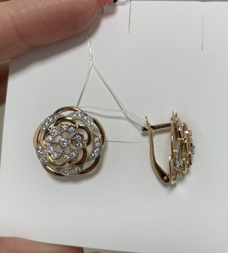 Серьги с фианитами из красного золота 585 02-1675
