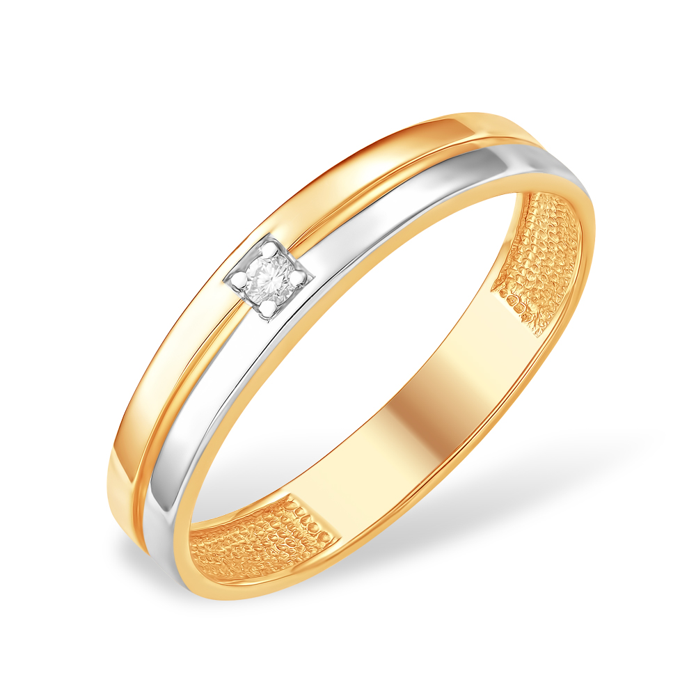 Кольцо обручальное с бриллиантом из красного золота 585 с родированием К1317015