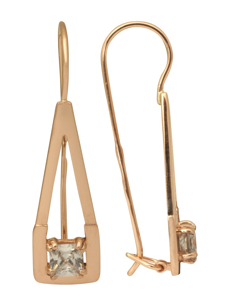 Серьги с фианитами из красного золота 585