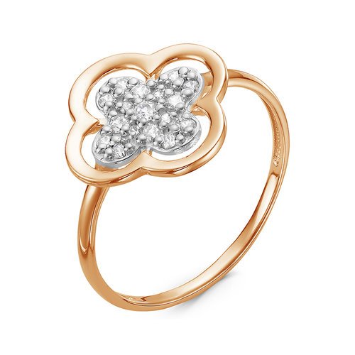 Кольцо Клевер с фианитами из красного золота 585 117152