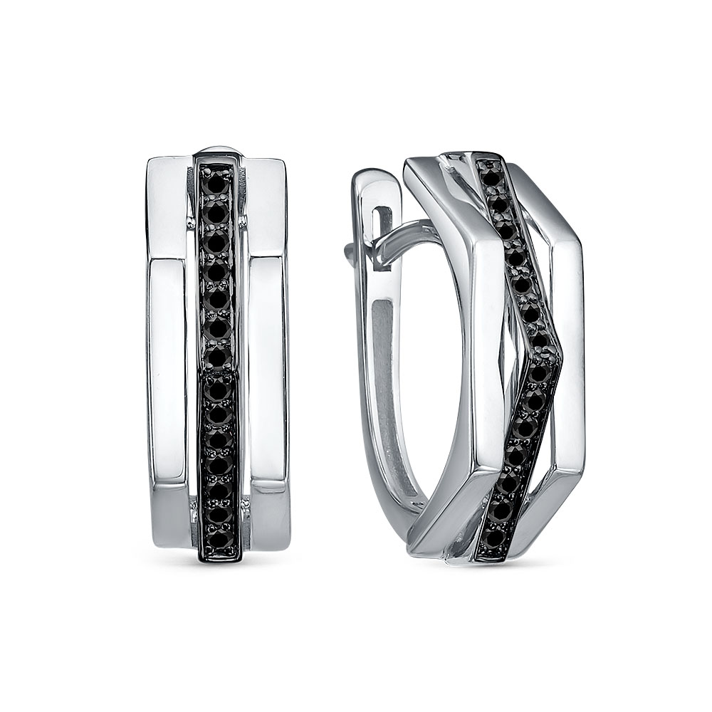 Серьги с чёрными бриллиантами из белого золота 585 с родированием 5-5954-106-2Б-Чбр