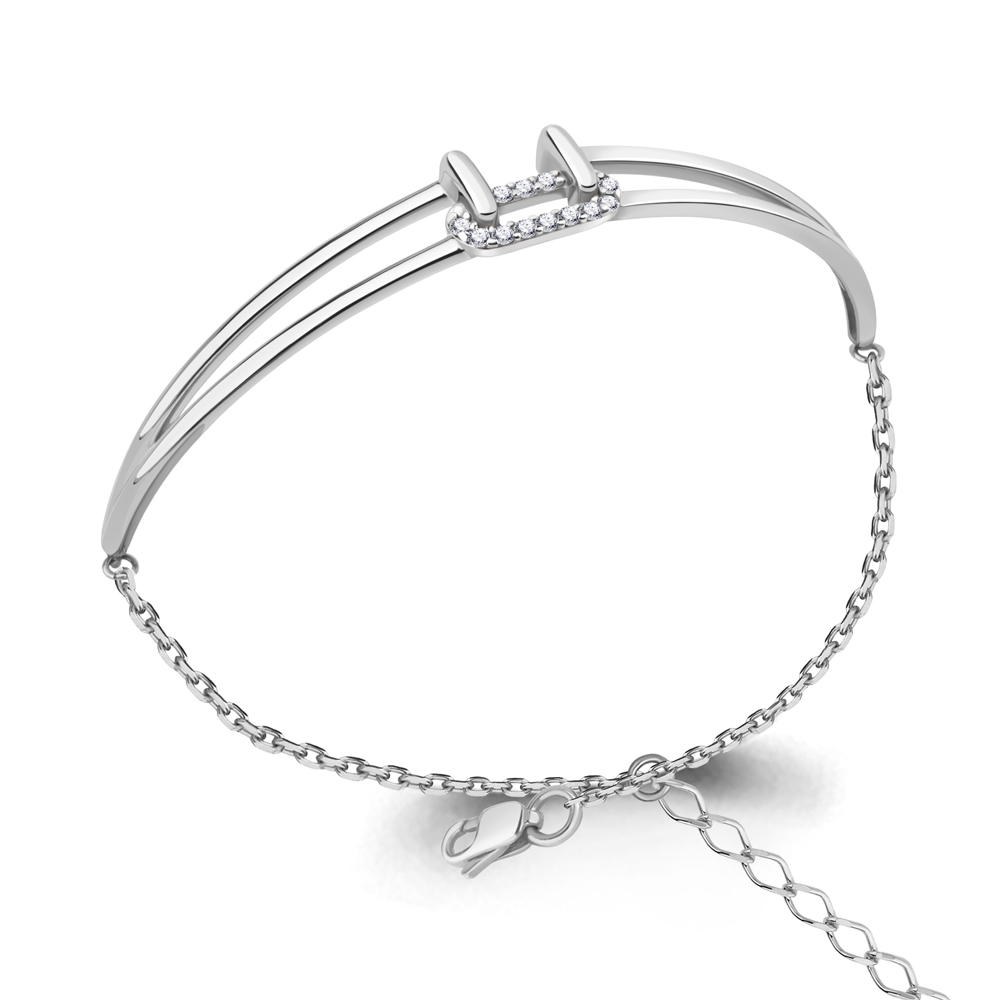 Браслет жесткий с фианитами из серебра 925 с родированием 74687А.5