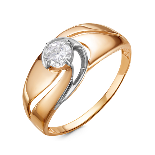 Кольцо с фианитом из красного золота 585