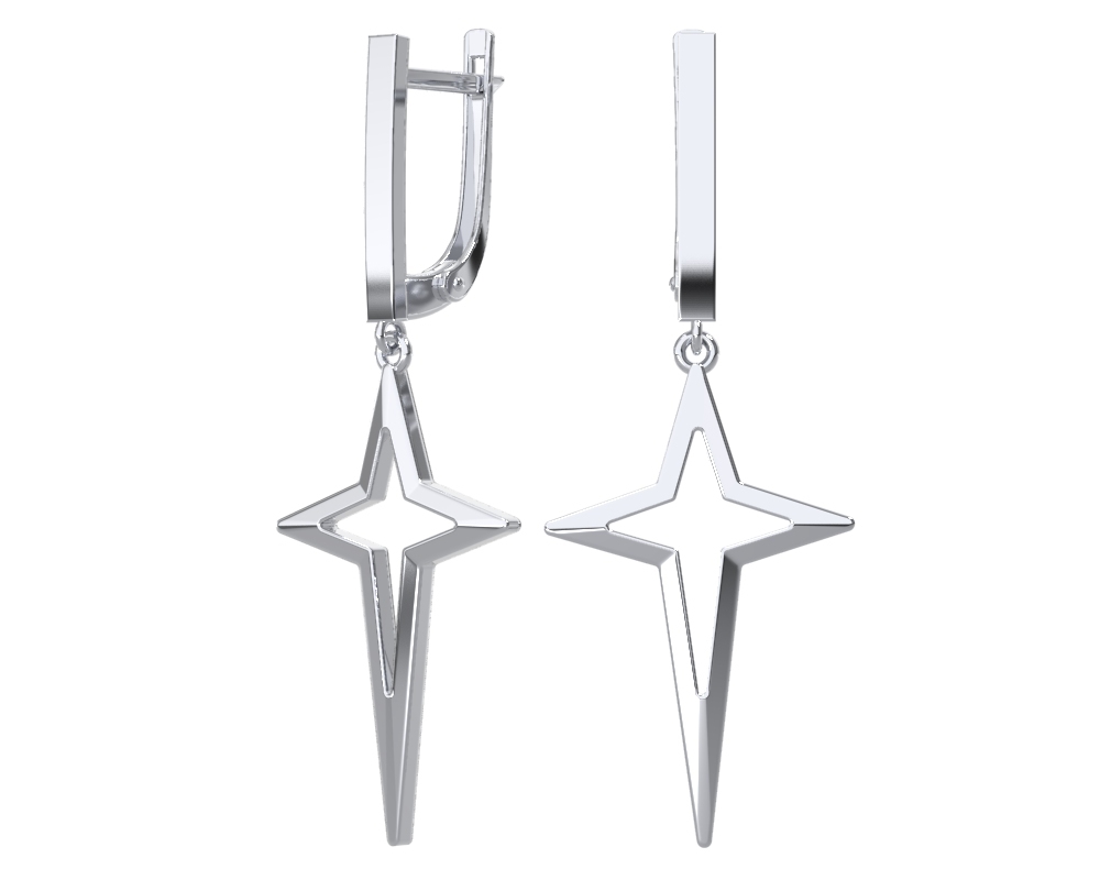 Серьги Звезды из серебра 925 с родированием 0201781-00245