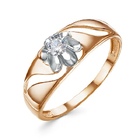 Кольцо с фианитом из красного золота 585 с родированием