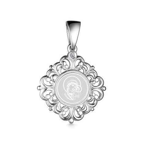 Икона Казанской Божией Матери с бриллиантом из серебра 925 с родированием