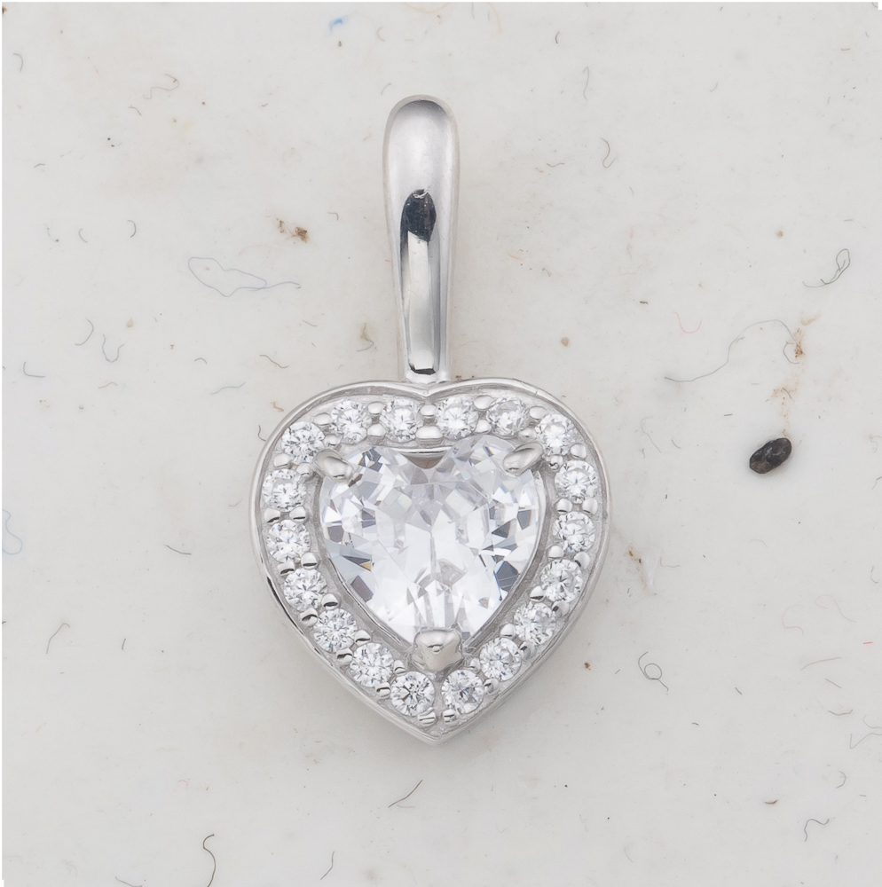 Подвеска Сердце с фианитами из серебра 925 с родированием 13100113708-501