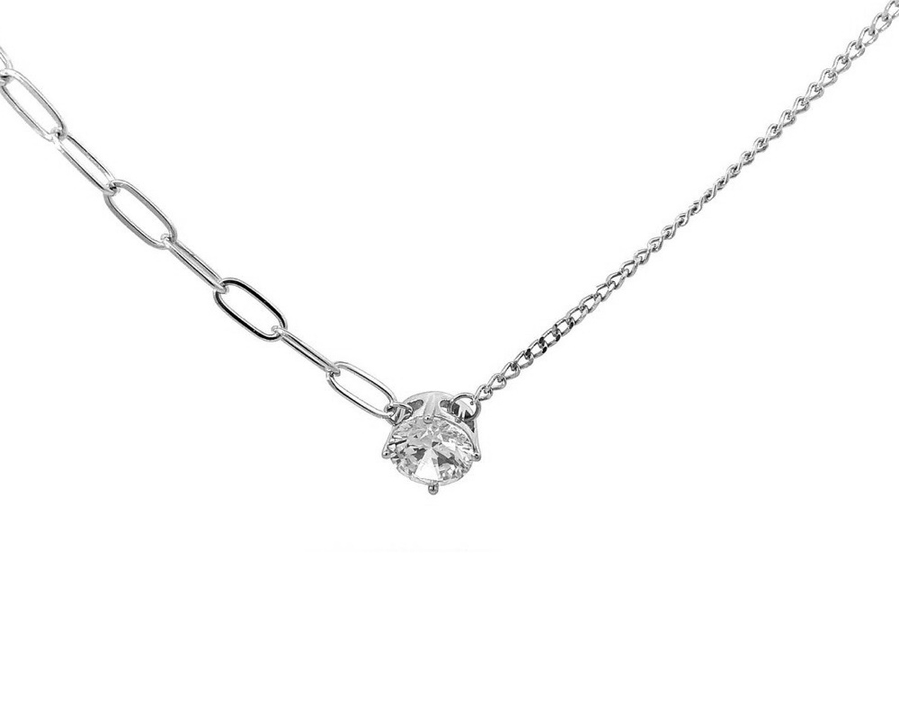 Колье с фианитом из серебра 925 с родированием 0320533-00775