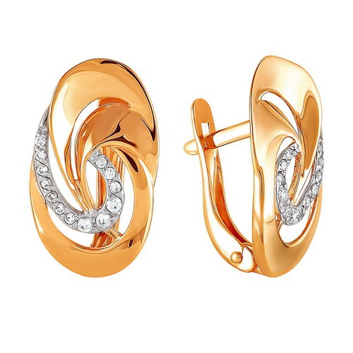 Серьги с фианитами из красного золота 585 с родированием 2213407 1 1 1