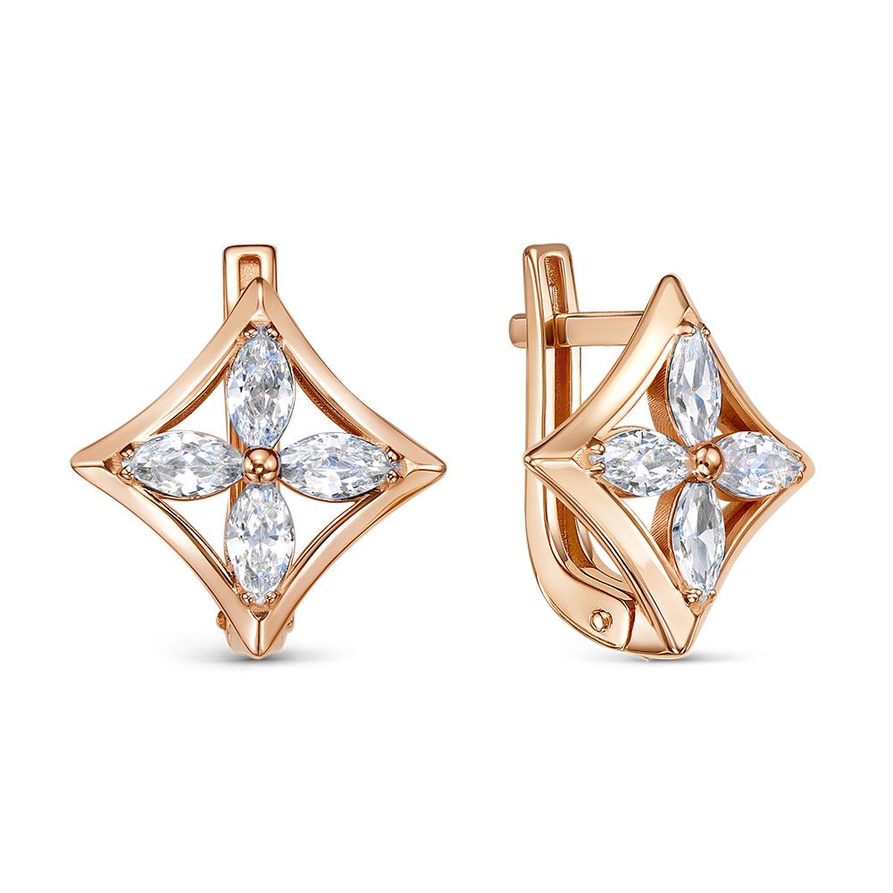 Серьги с фианитами из красного золота 585 120461