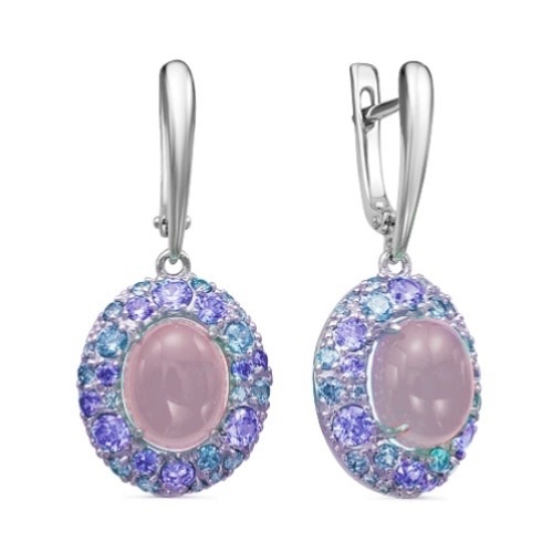 Серьги с розовыми кварцами и фианитами из серебра 925 2000-0453_kvros-717