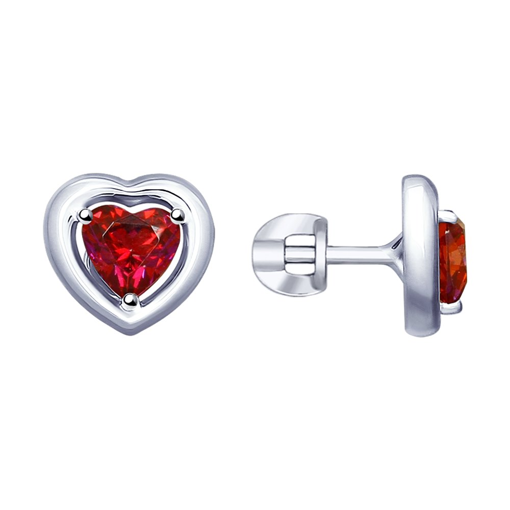 Серьги-пусеты с красными ювелирными кристаллами Swarovski из серебра 925 с родированием 89020106    
