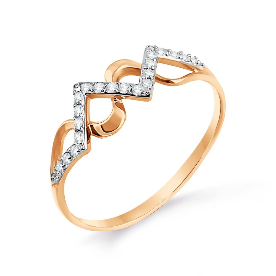 Кольцо с фианитами из красного золота 585