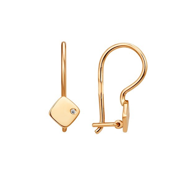 Серьги детские с фианитами и алмазной гранью из красного золота 585 013652-1110