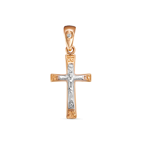 Крест с бриллиантом из красного золота 585 с родированием