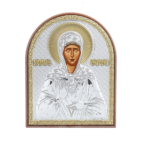 Икона Пресвятая Матрона из серебра 925 с золочением