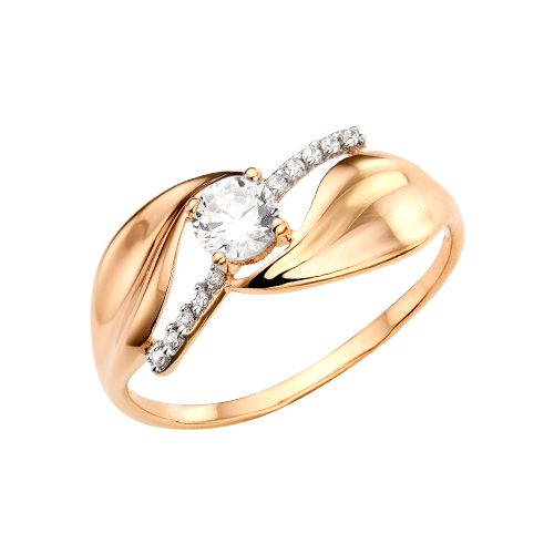 Кольцо с фианитами из красного золота 585