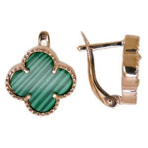 Серьги Клевер с малахитами/ониксом из серебра 925 с золочением 02-1661-12ЗС