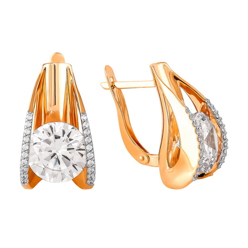 Серьги с фианитами из красного золота 585