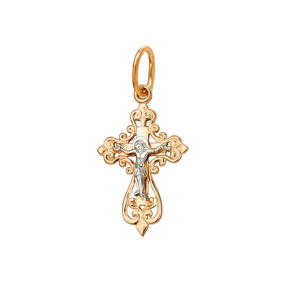 Крест из красного золота 585 с родированием 703397-1000