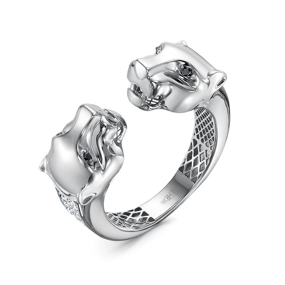 Кольцо Пантеры с фианитами из серебра 925 с родированием с110322