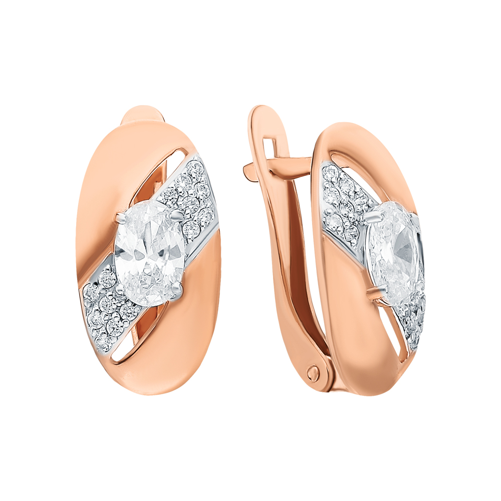 Серьги с фианитами из красного золота 585