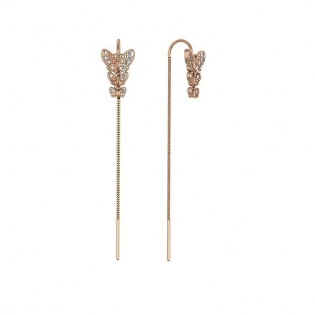 Серьги-продевки Бабочки с фианитами из серебра 925 с золочением 302088