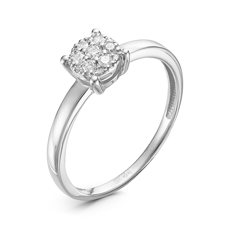 Кольцо с бриллиантами из белого золота 585 с родированием