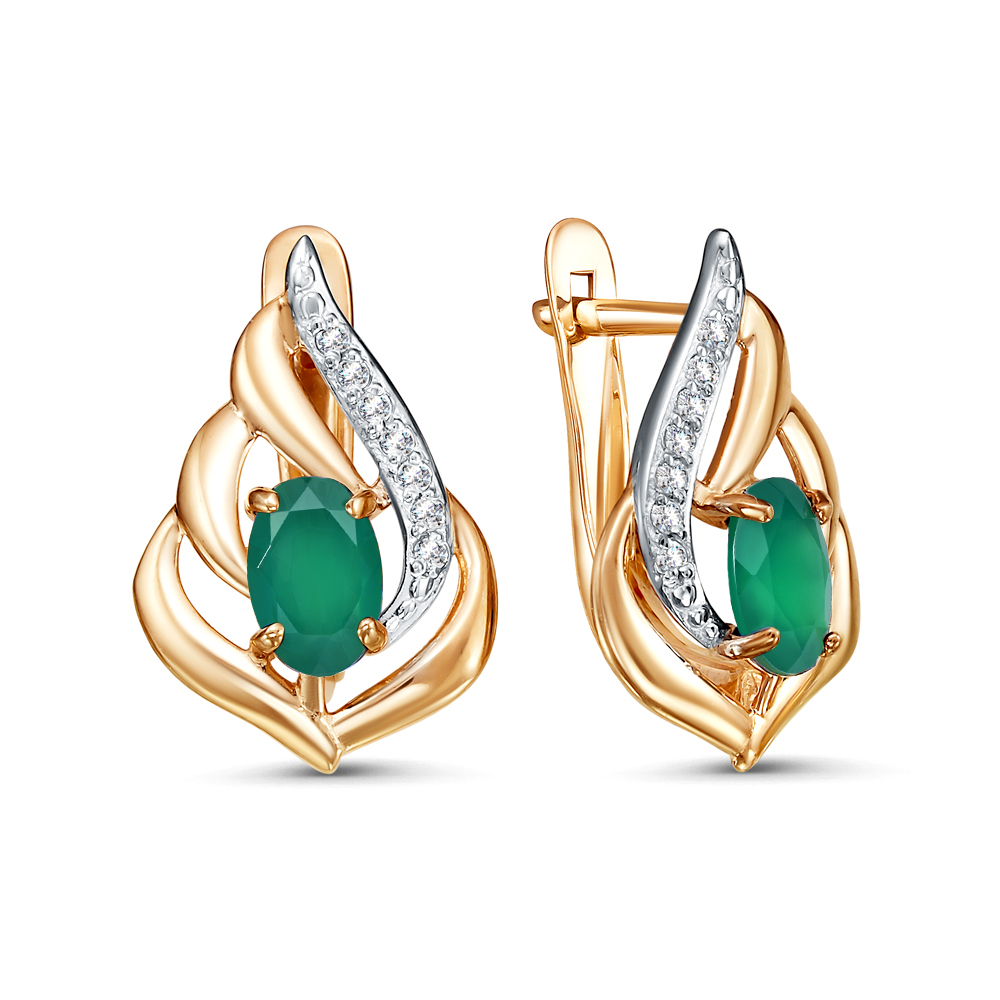 Серьги с хризопразами и фианитами из красного золота 585 2456508 1 9 1