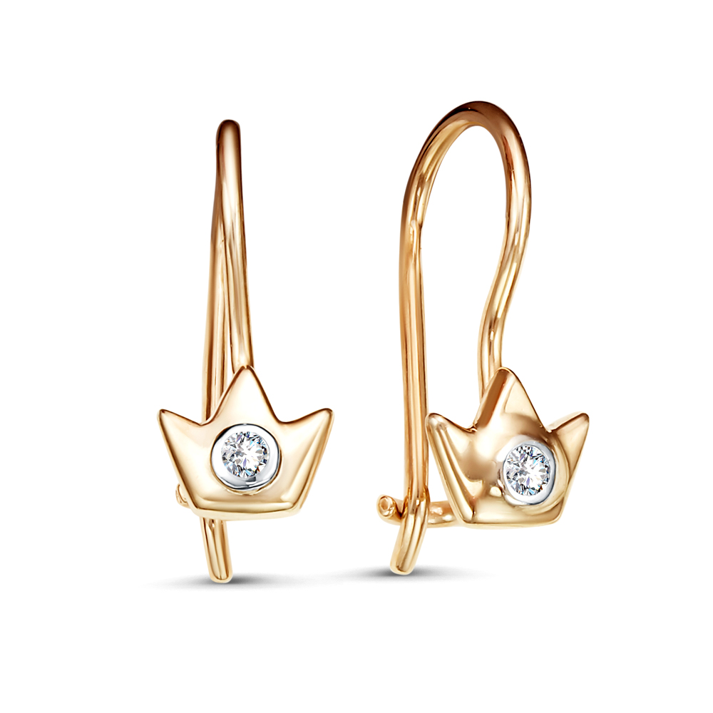 Серьги детские Короны с фианитами из красного золота 585 2451007 1 1 10