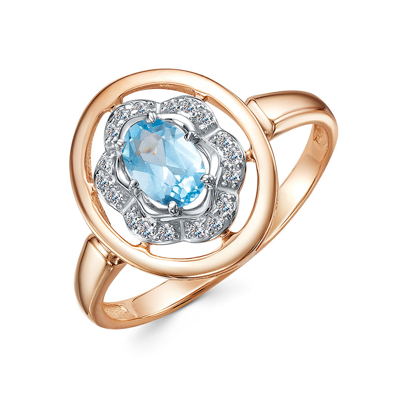 Кольцо с аметистом и фианитами из красного золота 585 с родированием 1673408 1 1 1