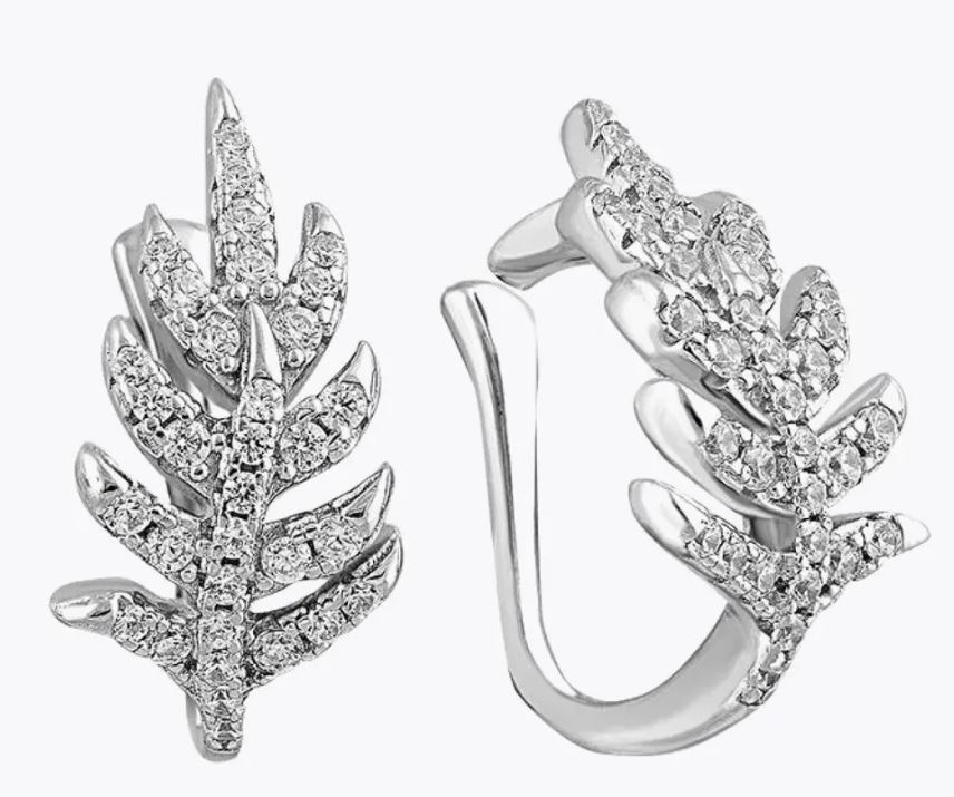 Серьги-каффы Веточки с фианитами из серебра 925 с родированием SE0181901