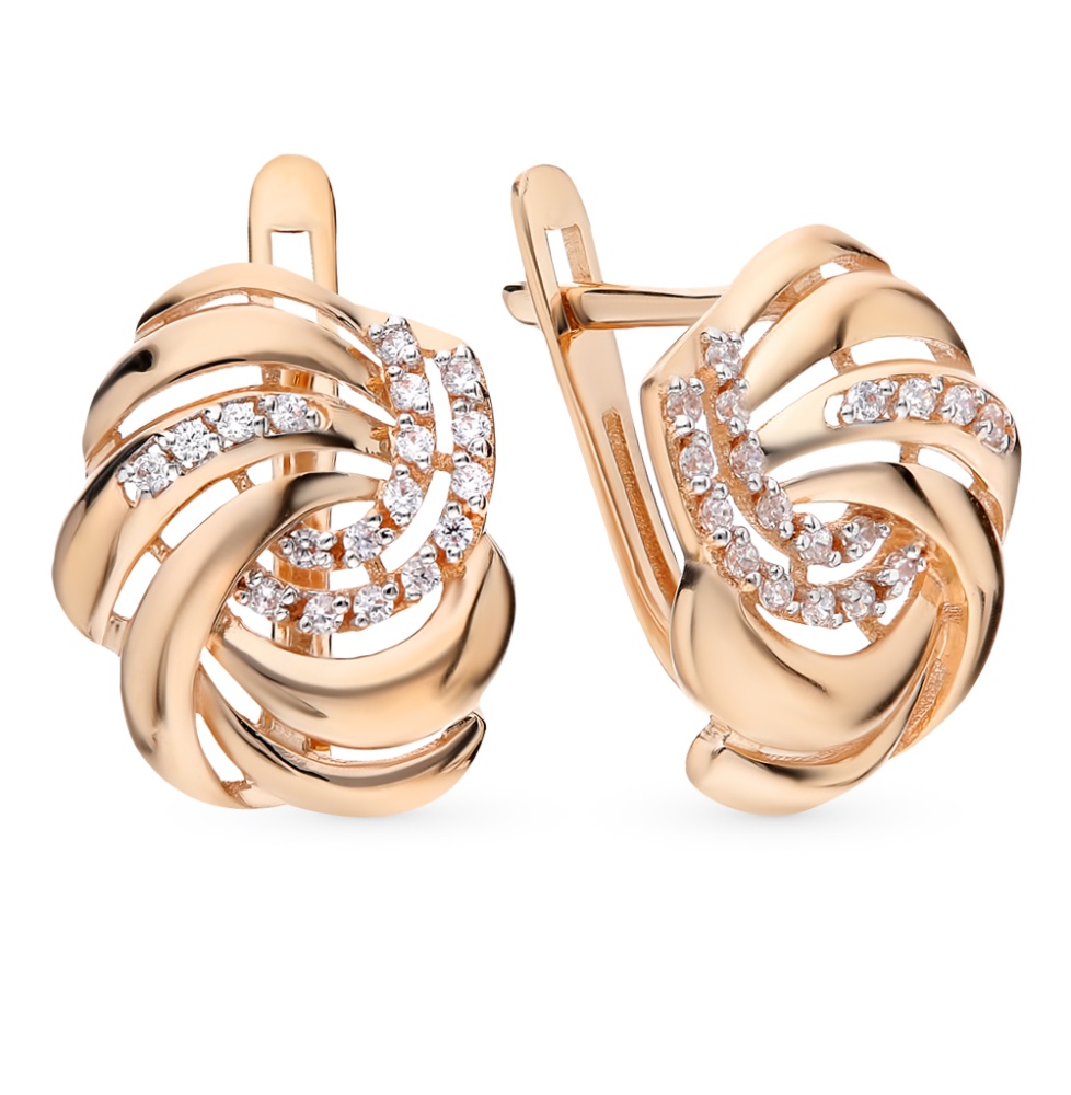 Серьги с фианитами из красного золота 585