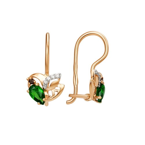 Серьги детские Птицы с фианитами из красного золота 585 004792-1122