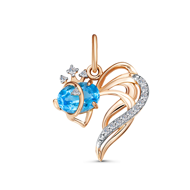 Подвеска Рыбка с топазом и фианитами из красного золота 585 с родированием 3525908 1 6 1